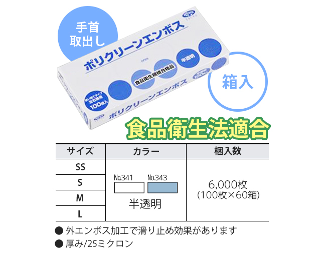 あなたにおすすめの商品 No.343 ポリクリーンエンボス ブルー 箱入 Ｍ