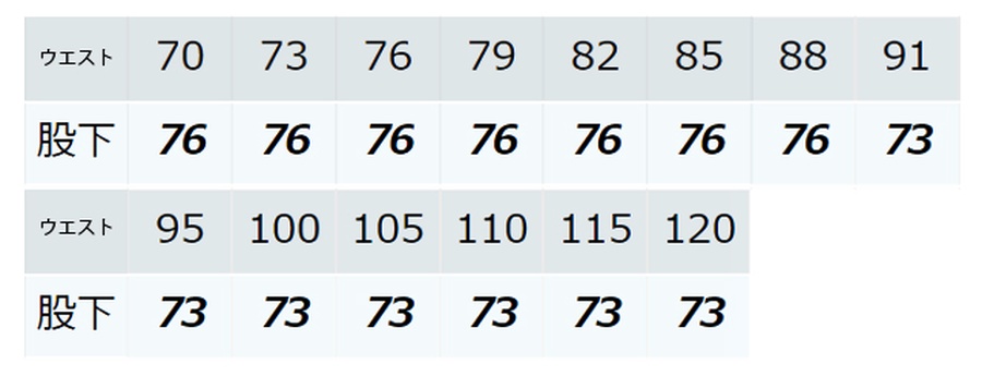 クラボウ6070パンツサイズ