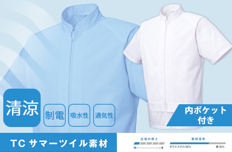 食品白衣男女兼用ポケットあり